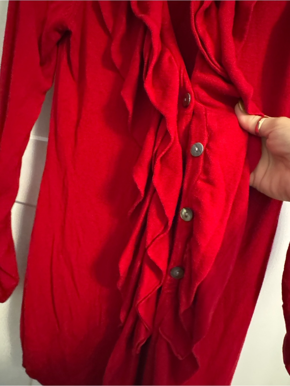 Renuar Bright Red Ruffle-Front Open Tunic - Picture 5 of 7